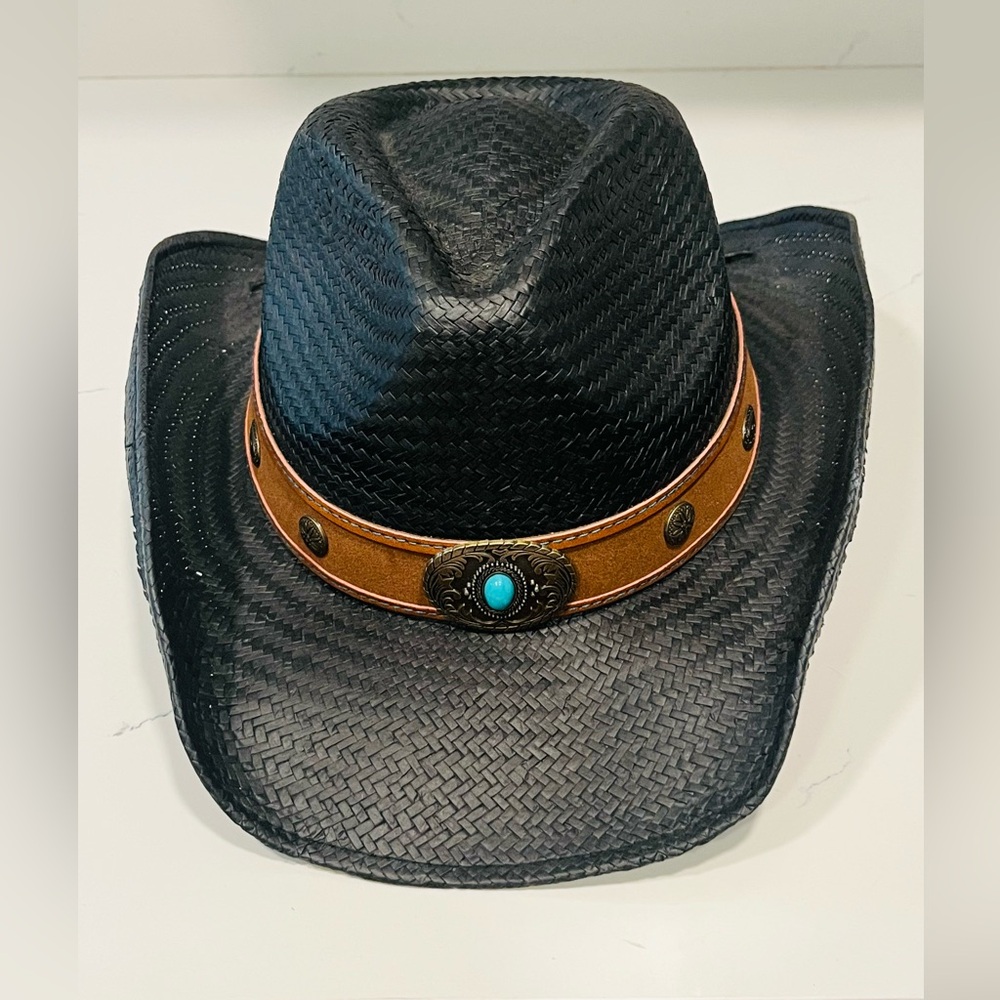NWT! Beautiful Shyanne Syibil Cowgirl Black Straw hat Details Unworn O/S